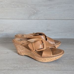 Sofft Women Leather Stylish Tan Wedge Sandals Shoes 7.5M